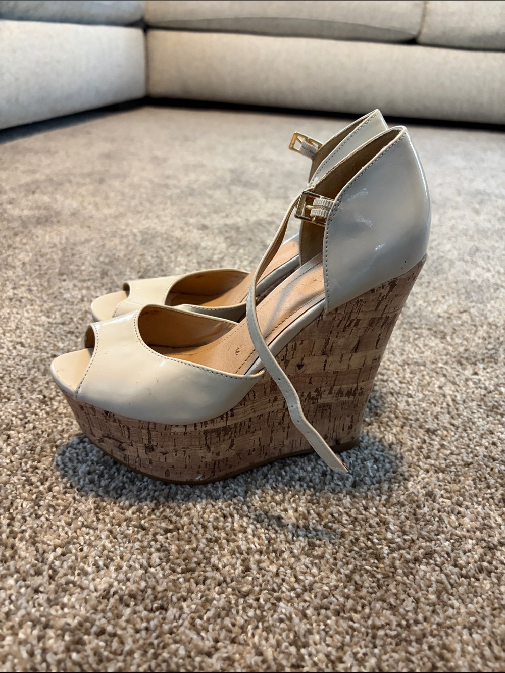 Forever 21 Cream Cork Platform Wedge Sandals with Ankle Strap